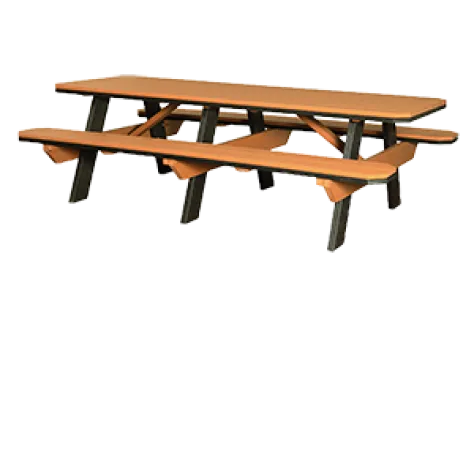 8' poly table with attached benches