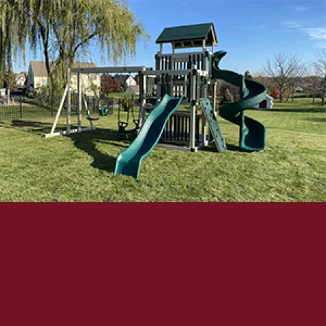 6x8 Triple Tower with Top Ladder, Rockwall, and 7' Spiral Slide