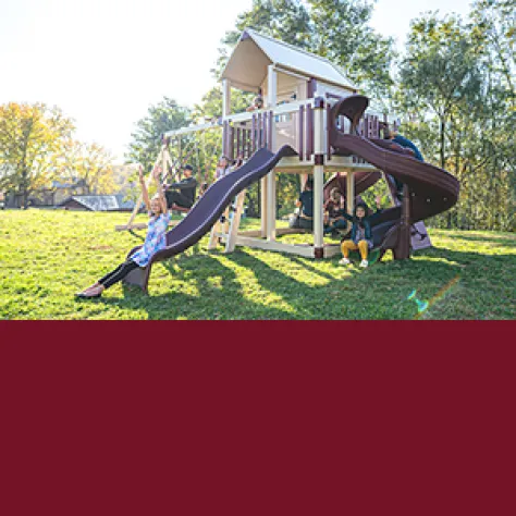 8x8 Playhouse with Single Beam, Rockwall, and 5' Spiral Slide