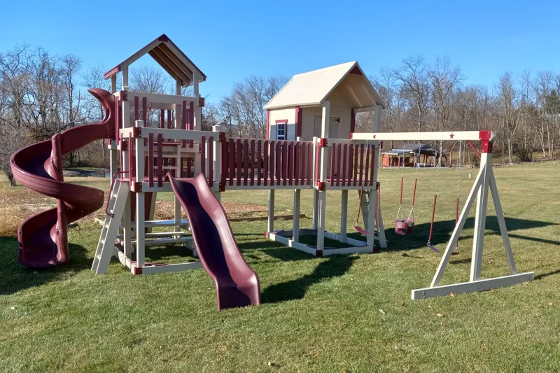 5x8 Dbl + Playhouse Star Quality Vinyl Swing Sets Amish Lancaster County